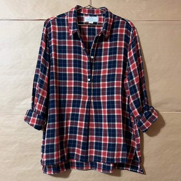 Trovata Birds Of Paradis | Logan Henley Plaid Popover Top Button Blouse Size L - Picture 1 of 10